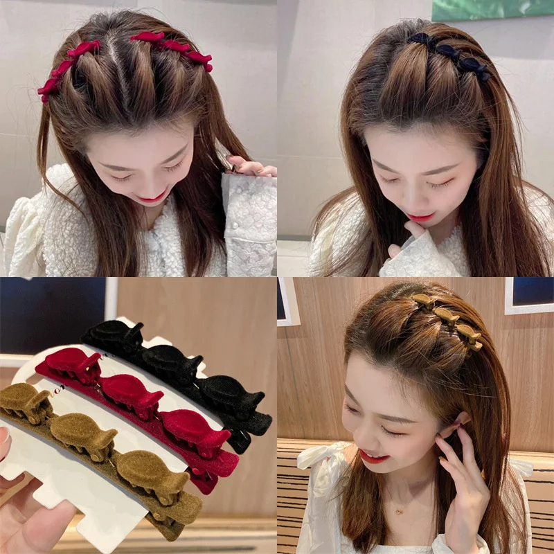 

Vintage Women Flocking Hair Clips Braid Bang Barrettes Fashion Korean Girls Hairpins Korean Hair Accessories Hairgrip