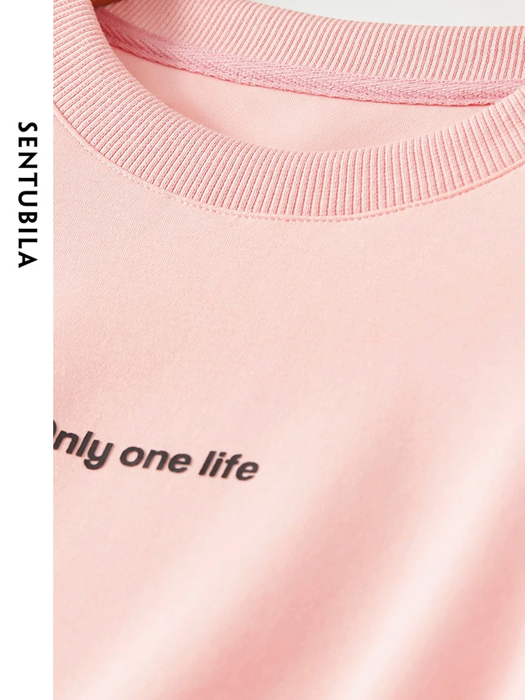 SENTUBILA Loose Letter Print Casual Sweatshirt 2024 Spring Women\'s Long Sleeve Top Round Neck Simple Female Pullovers 141A52964