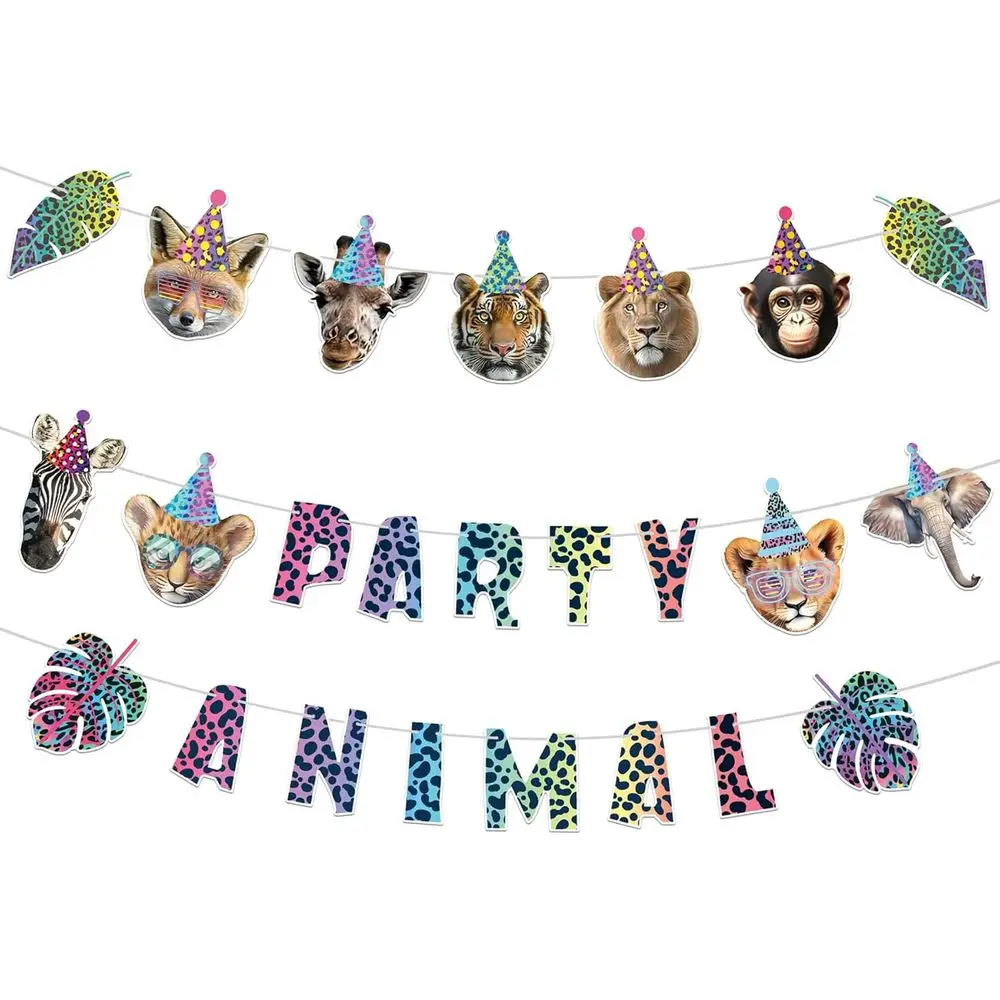 

3 шт. предварительно натянутый неоновый баннер с животными, подвесная гирлянда с принтом гепарда для сафари, джунглей, лесных животных, вечерние украшения