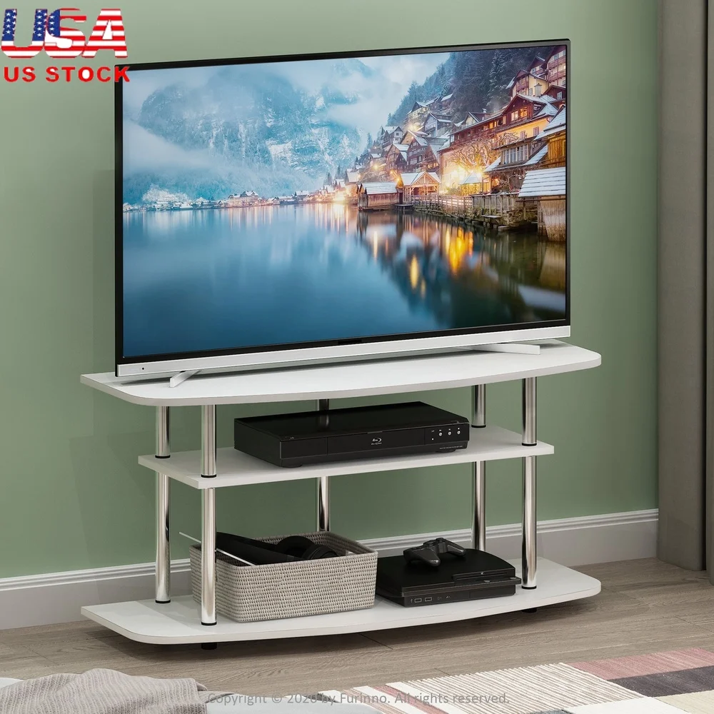 

3-Tier TV Stand TVs up to 50 Engineered Wood and Metal Durable Easy Assembly Freestanding Storage Shelf White Oak Finish