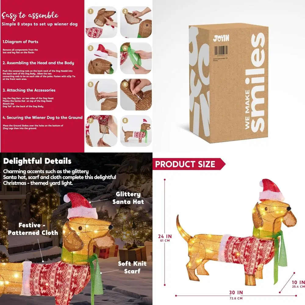 

LED Outdoor Christmas Dachshund Decorations, 40 Warm White Lights, Metal Stake Lawn Ornaments for Yard and Garden