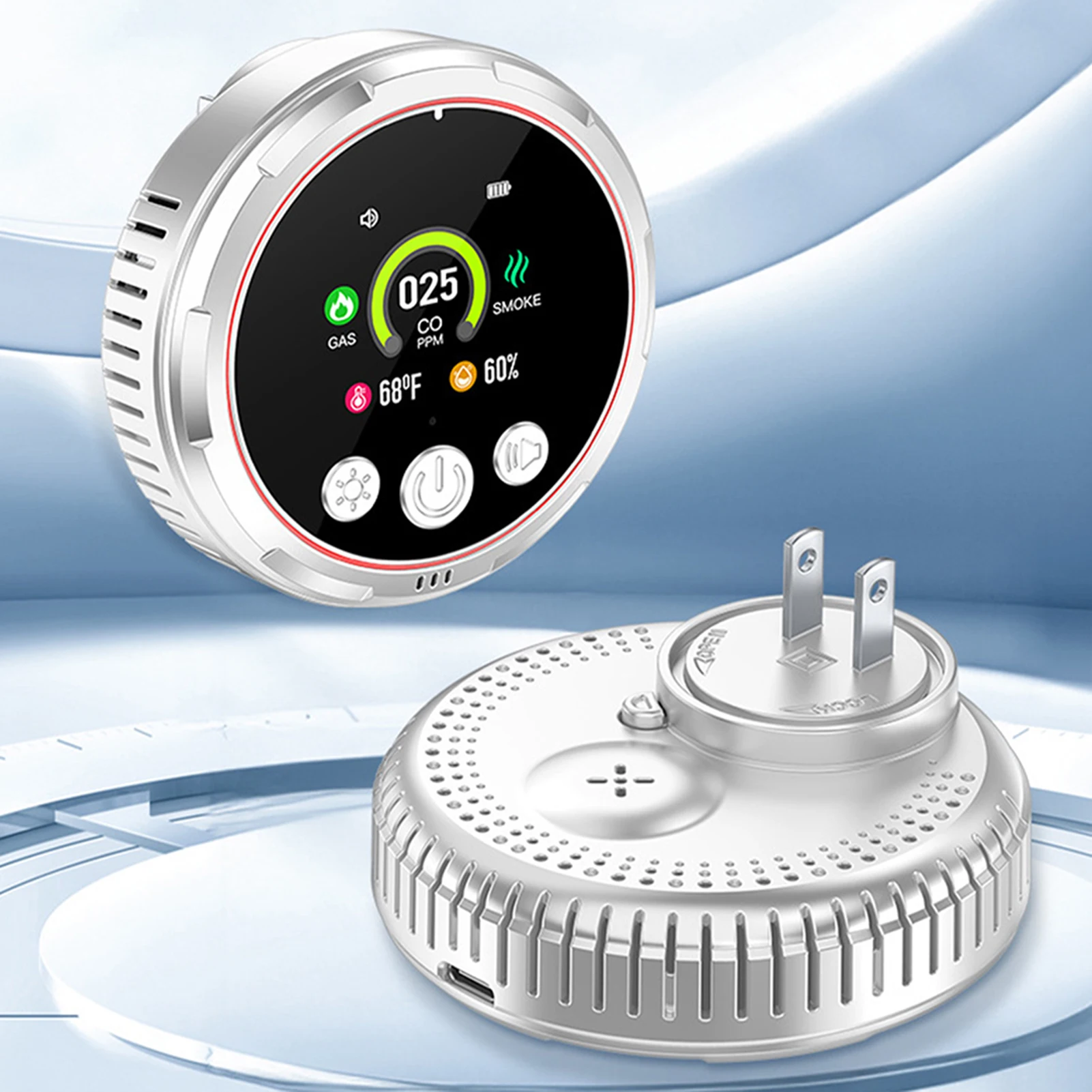 Home Safety Alarm,5 in 1 Carbon Monoxide Smokes Gas Detector HD Display with Temperature Humidity Sensor for Home, RV