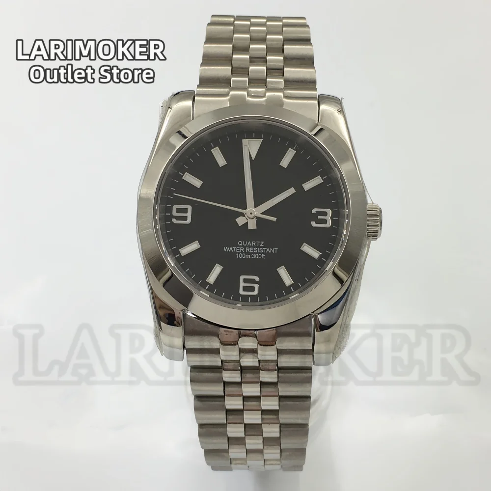 LARIMOKER 36 มม./39 มม.นาฬิกาผู้ชายสร้อยข้อมือสแตนเลส Ronda515-12h ควอตซ์ Sapphire คริสตัลสีเขียว Luminous Dial