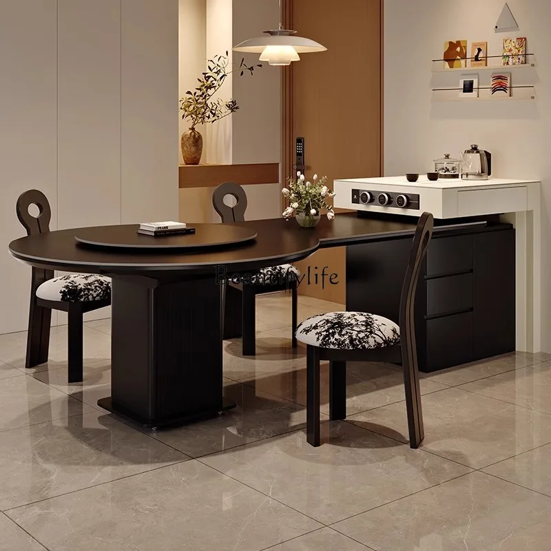 

Multifunctional retractable island table integrated variable round table modern home guest restaurant high-end storage Nakajima