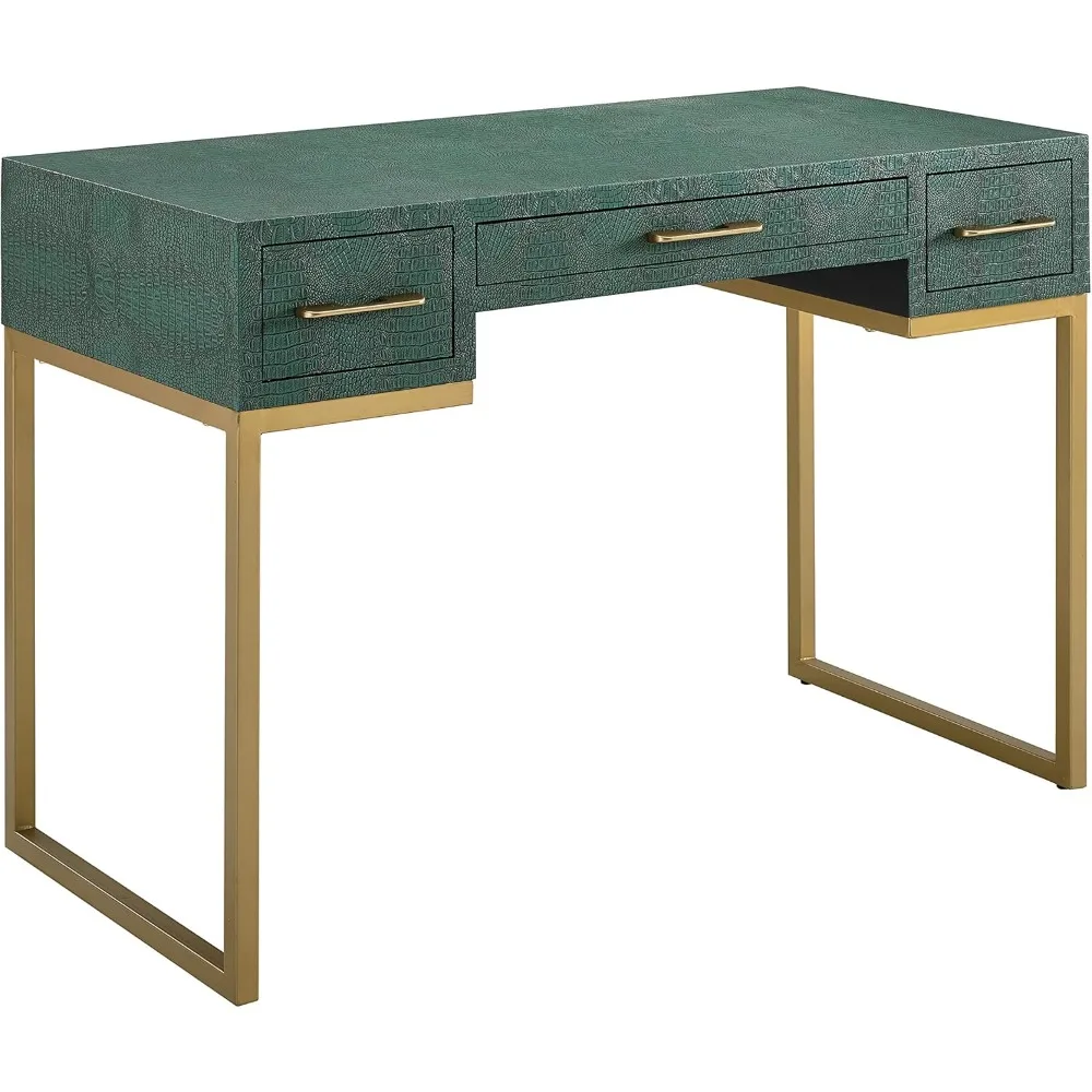 

Carabelle Emerald and Gold Writing Desk w/ Drawers, Green
