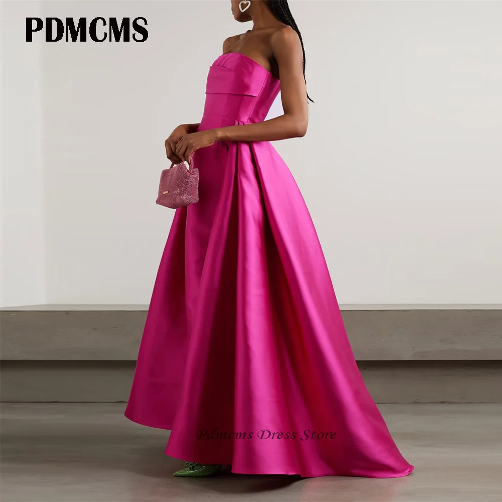 

SSYTENS Fuschia A-Line Evening Dresses Strapless Satin Prom Gowns Sleeveless Formal Occasion Princess Party Dress Saudi Arabia