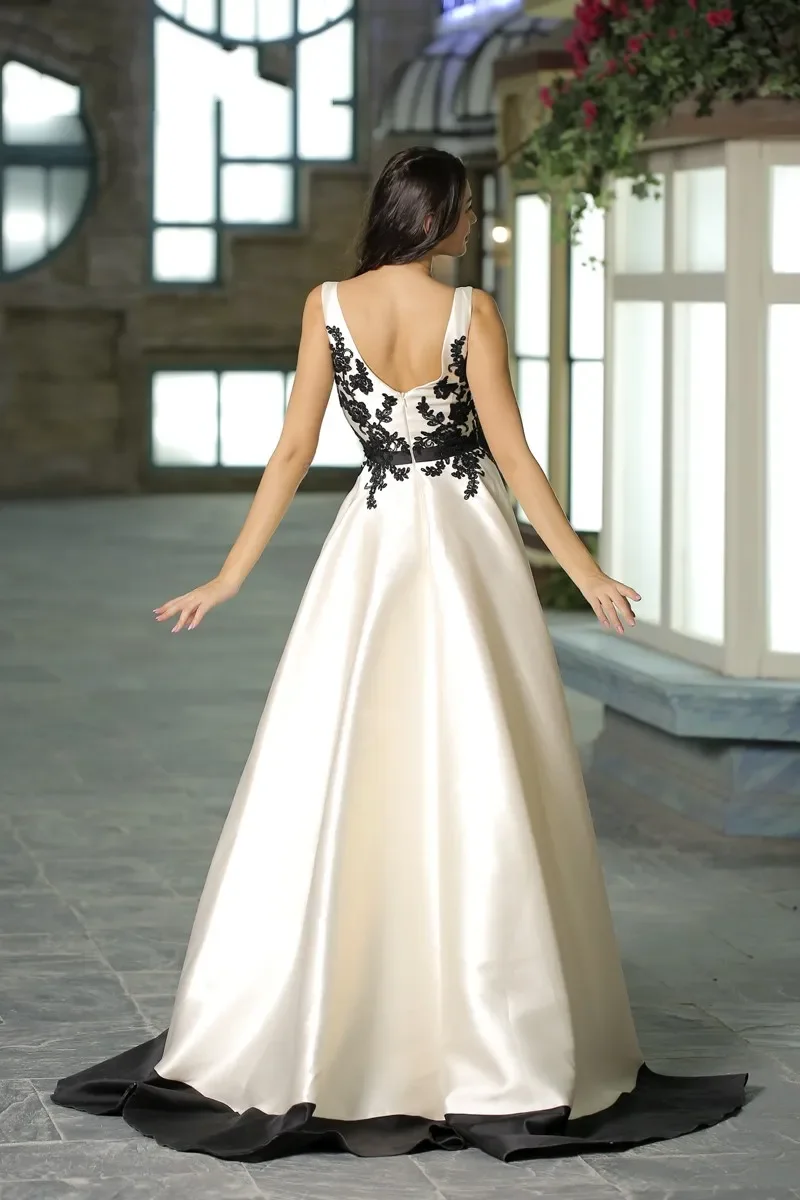 Einfache elegante Satin Blumen applikation Abendkleider Vintage V-Ausschnitt Flügel ärmel A-Linie rücken freie Ballkleid Abendkleider