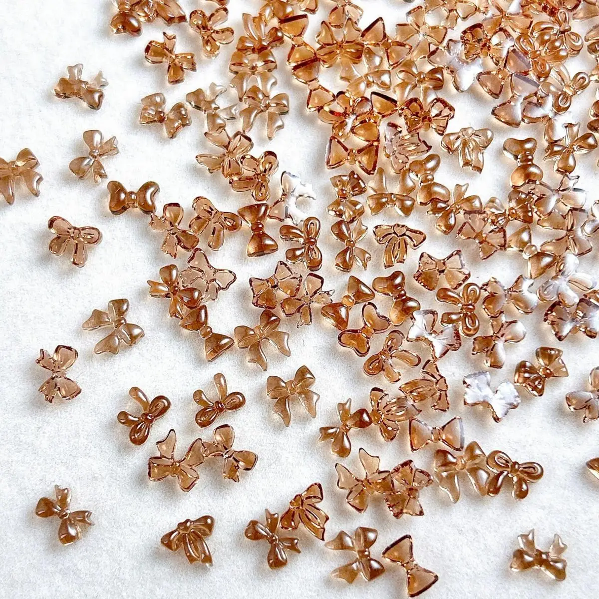 50PCS Maillard Style Atmosphere Resin Bow Nail Charms 3D Transparent Coffee Mini Bow Nail Art Decorations Accessories Supplies - Image 6