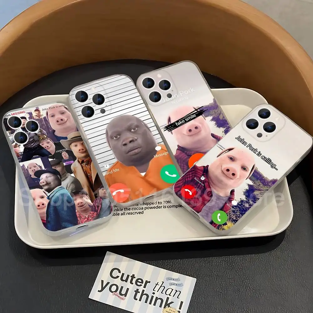

John Pork is Calling Answer Call Case For iPhone 17,16,15,14,13,12,11 Pro,Max,Plus,X,XS,XR,SE4,E Mini Transparent Soft Cover