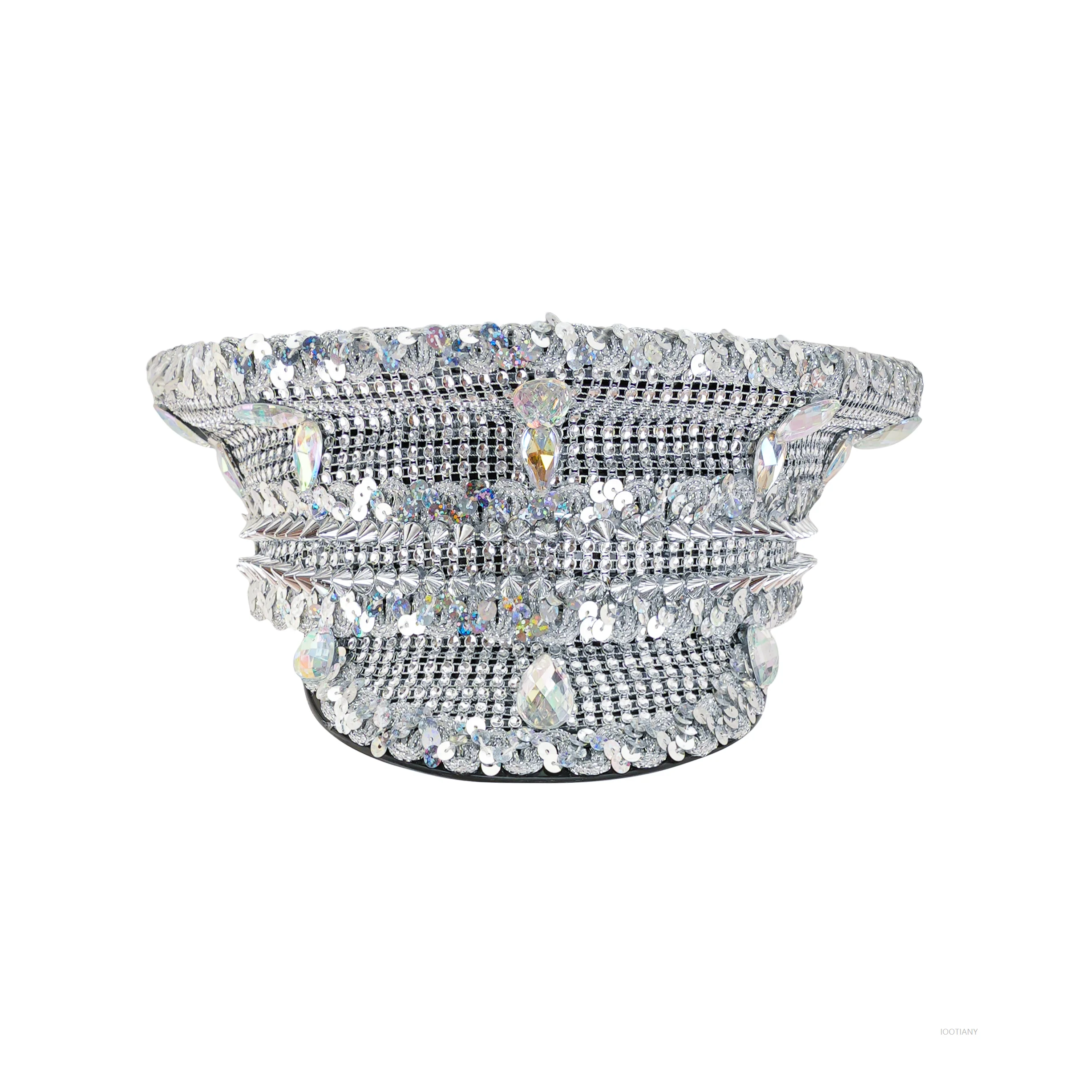 

Wedding Leather Hat Silver Sequined Diamond Sequined Hat Music Festival Captain Hat Steam Punk Hat Unisex Performance Accessorie