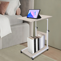 Movable Table 10-20kg Load-bearing Capacity White Salon Trolley MDF C-shaped Structure Laptop Desk with 4 Wheels