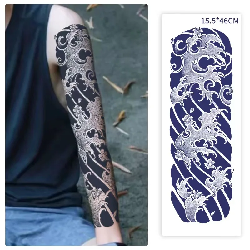 Cherry Blossom Wave Semi-permanent Juice Herbal Tattoo Sticker Full Arm Gear Death Flower Leg Waterproof Fake Tattoo Lasting Art