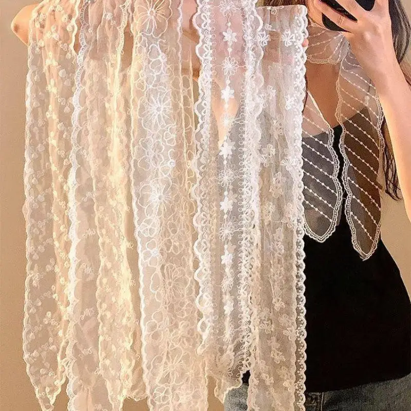 90s Y2k Lace Narrow Long Scarf Floral Embroidery Ribbon Necklace For Women Girls Lace Choker Party Evening Dress Scarf Decor