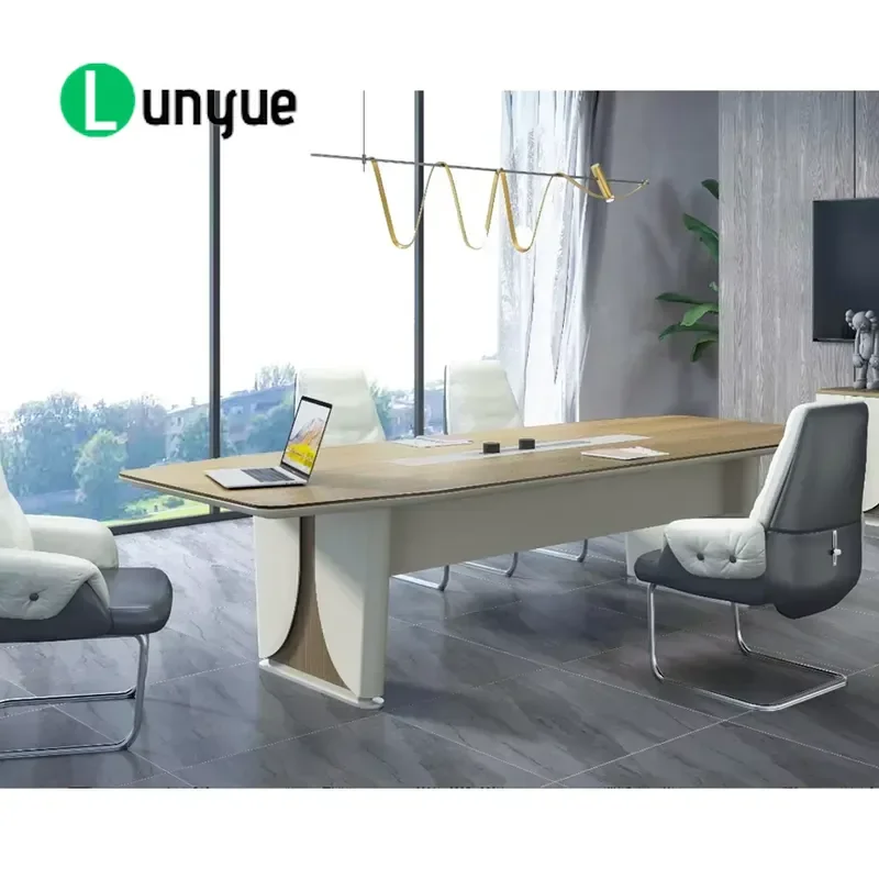 Modern Round Conference Table with Glass Top and Storage Cabinet Built in Power Outlet for Meeting Room Office Furniture