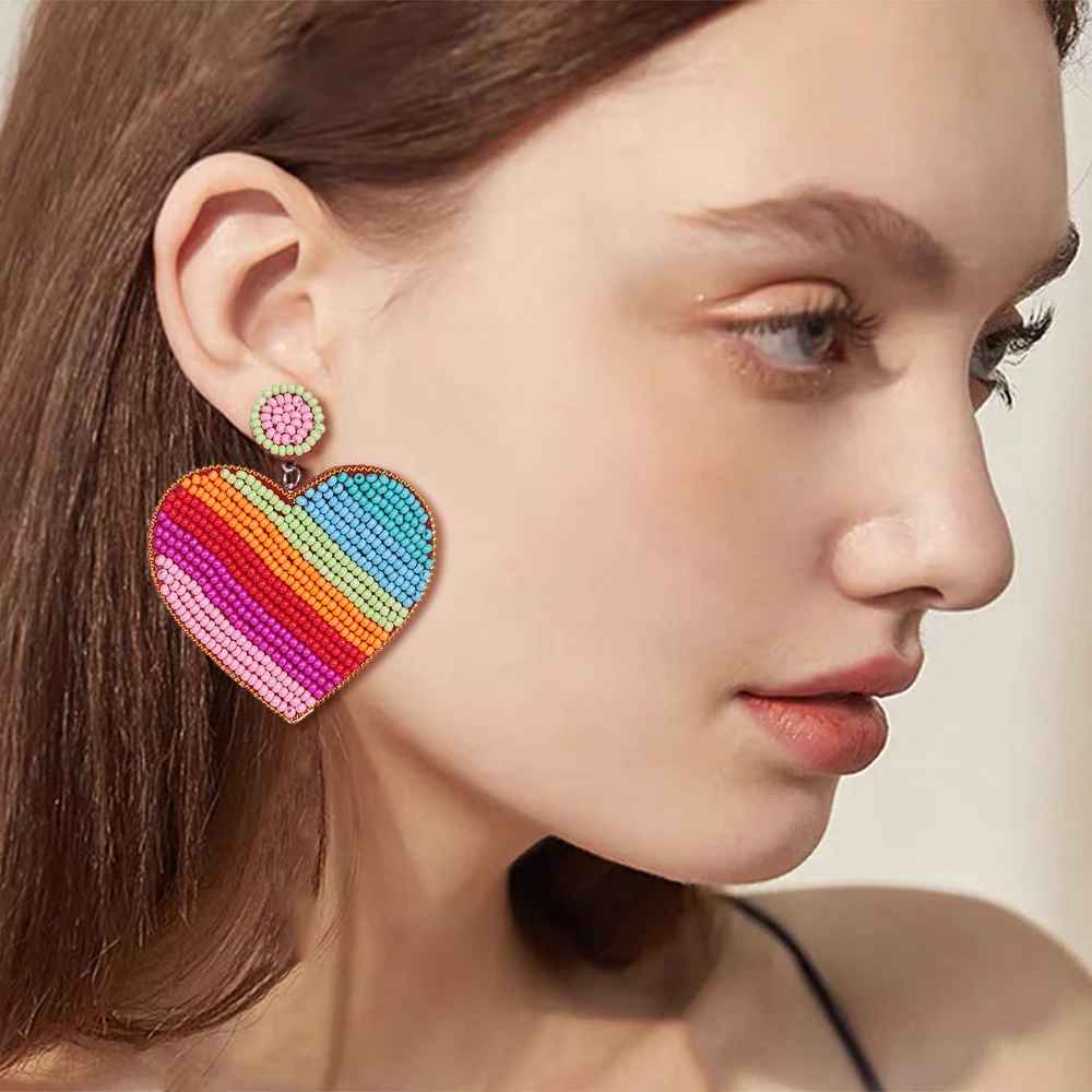 Rainbow Earrings Beaded Colorful Rainbow Arch Statement Earrings Handmade Bohemia Earrings For Women Girls Jewelry