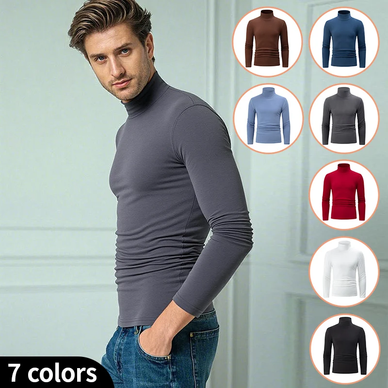 

Autumn And Winter Men's 7-color Fashionable High Neck Base Shirt Thick Brushed Warm Top Casual Sports Plus Size Handsome T-shit