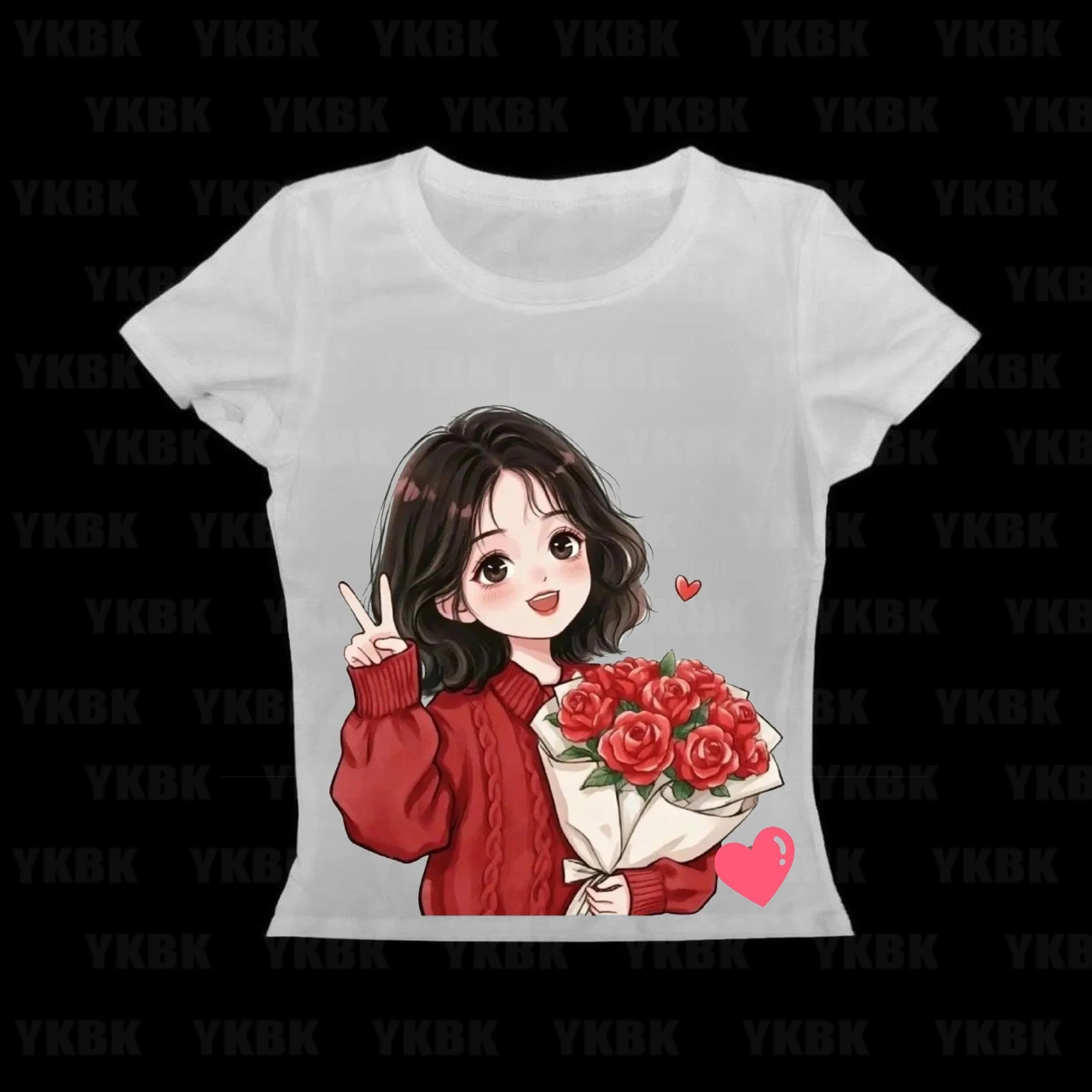 เสื้อยืดผู้หญิงลายการ์ตูนน่ารัก สไตล์อนิเมะ แนวฮาราจูกุ คาวาอี้ สำหรับฤดูร้อน แขนสั้น ทรงหลวม ลายพิมพ์ซับคัลเจอร์  สำหรับปีใหม่