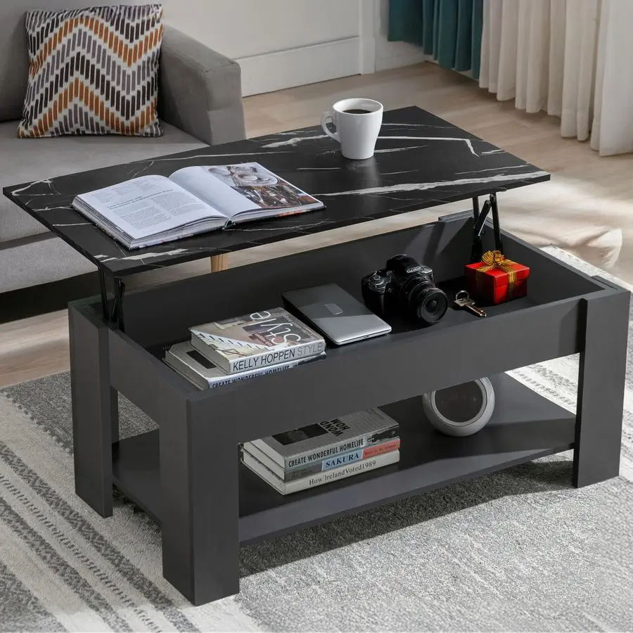 Up Coffee Tables for Living Room, Coffee Table With Storage, Wooden Coffee Table With 1 Shelf Large Hidden Storage Modern Recta