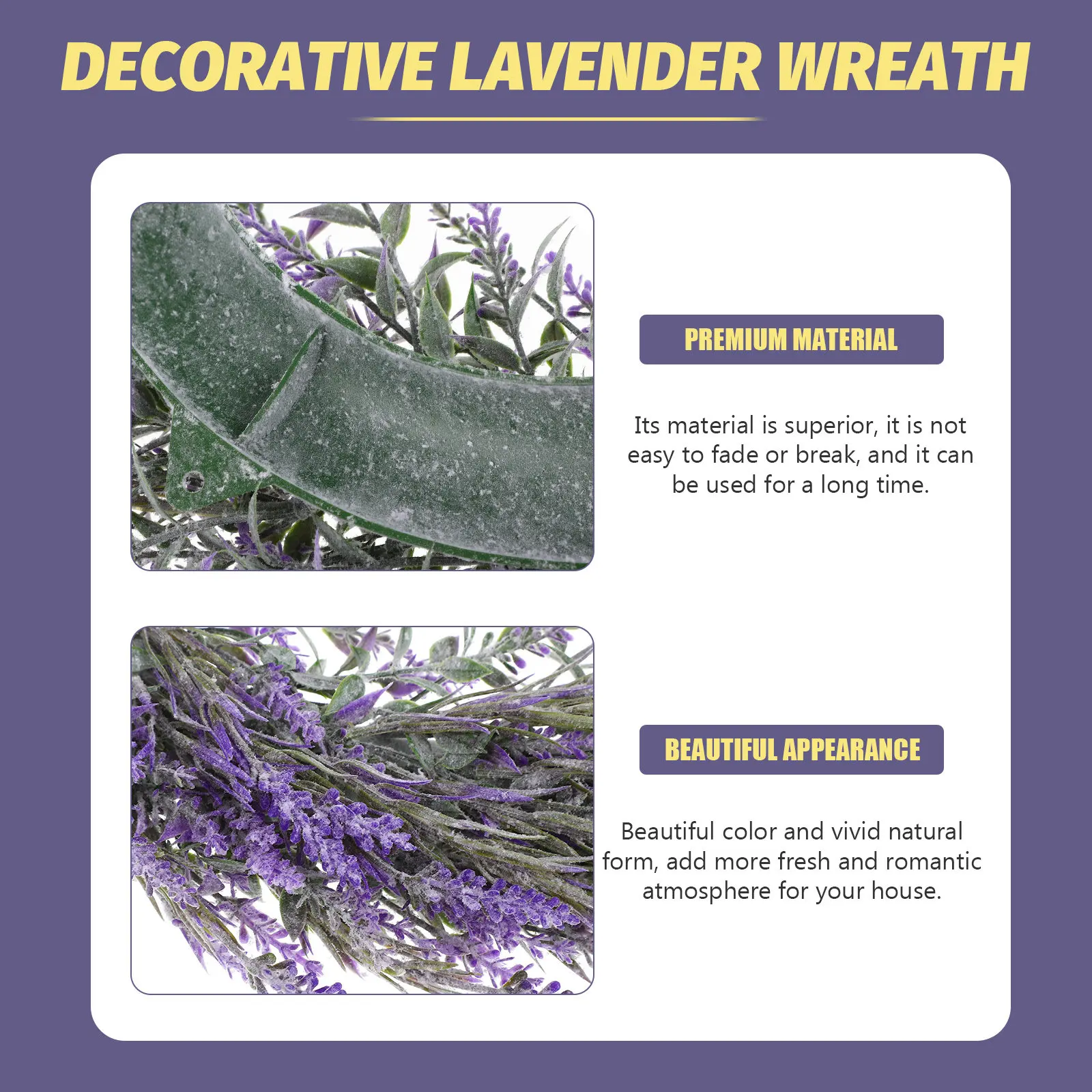

Imitation Lavender Wreath Violet Spring Wreath Hanging Decor for Home Front Door Wall Bedroom Decoration Realistic Artificial