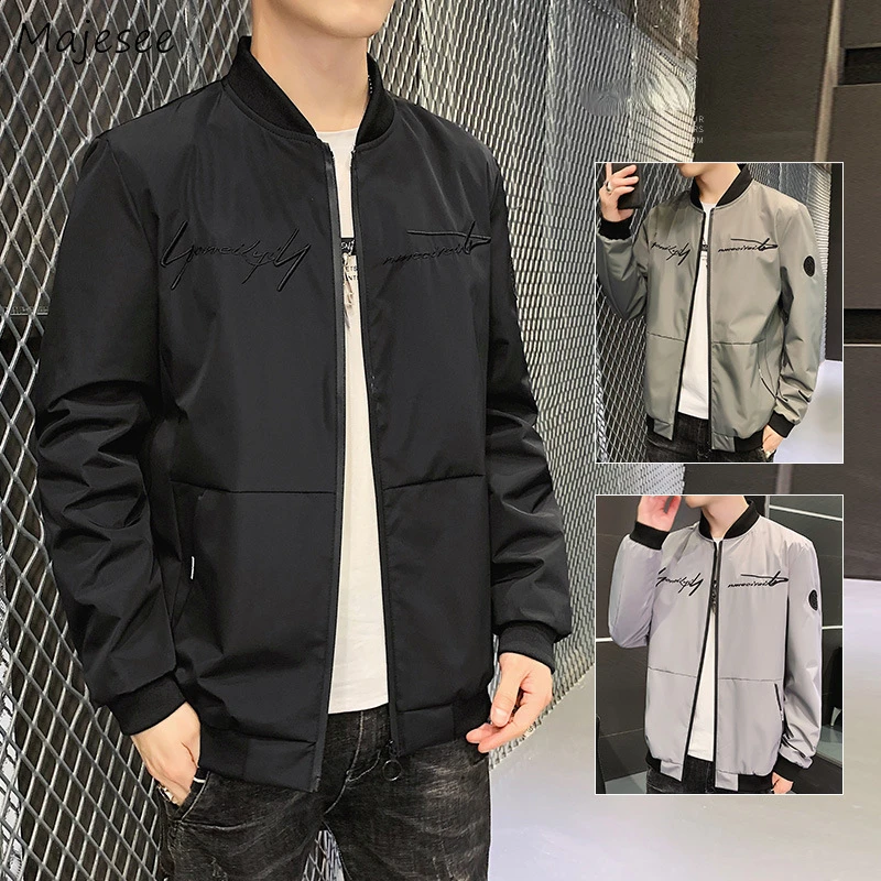 

Jackets for Men Sporty Casual Letter Embroidery Handsome Streetwear Zipper Coat All-match Spring Autumn Personality Korean Style