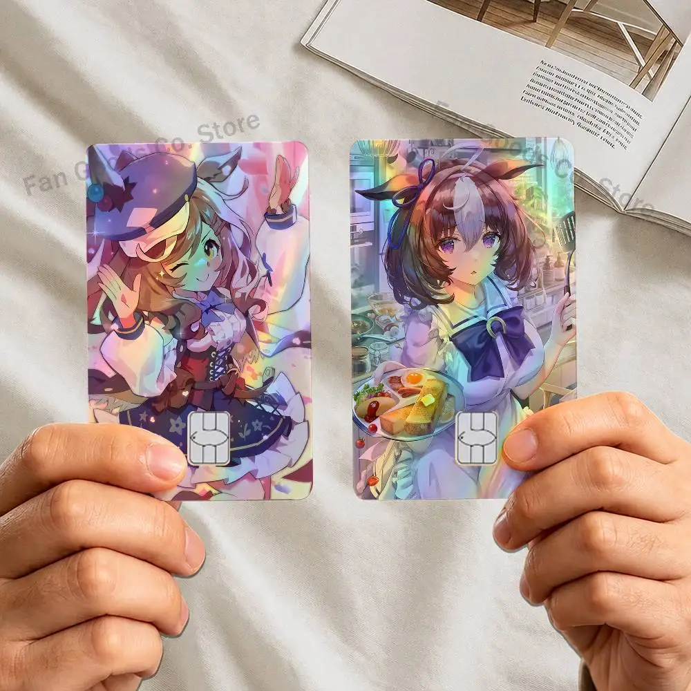 

U-Umamusume M-Meisho cute Laser shimmer Credit Card Skin Party Stickers for Visa Bank Card Bus Metro Access Card Decal Gift
