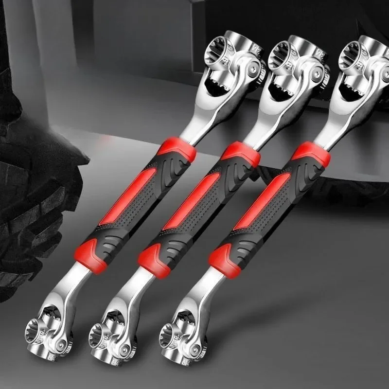 Metric 8‑in‑1 Double‑End Ratchet Wrench, Universal Swivel Multi‑Head Explosion‑Proof Socket 48‑in‑1 Hand Tool