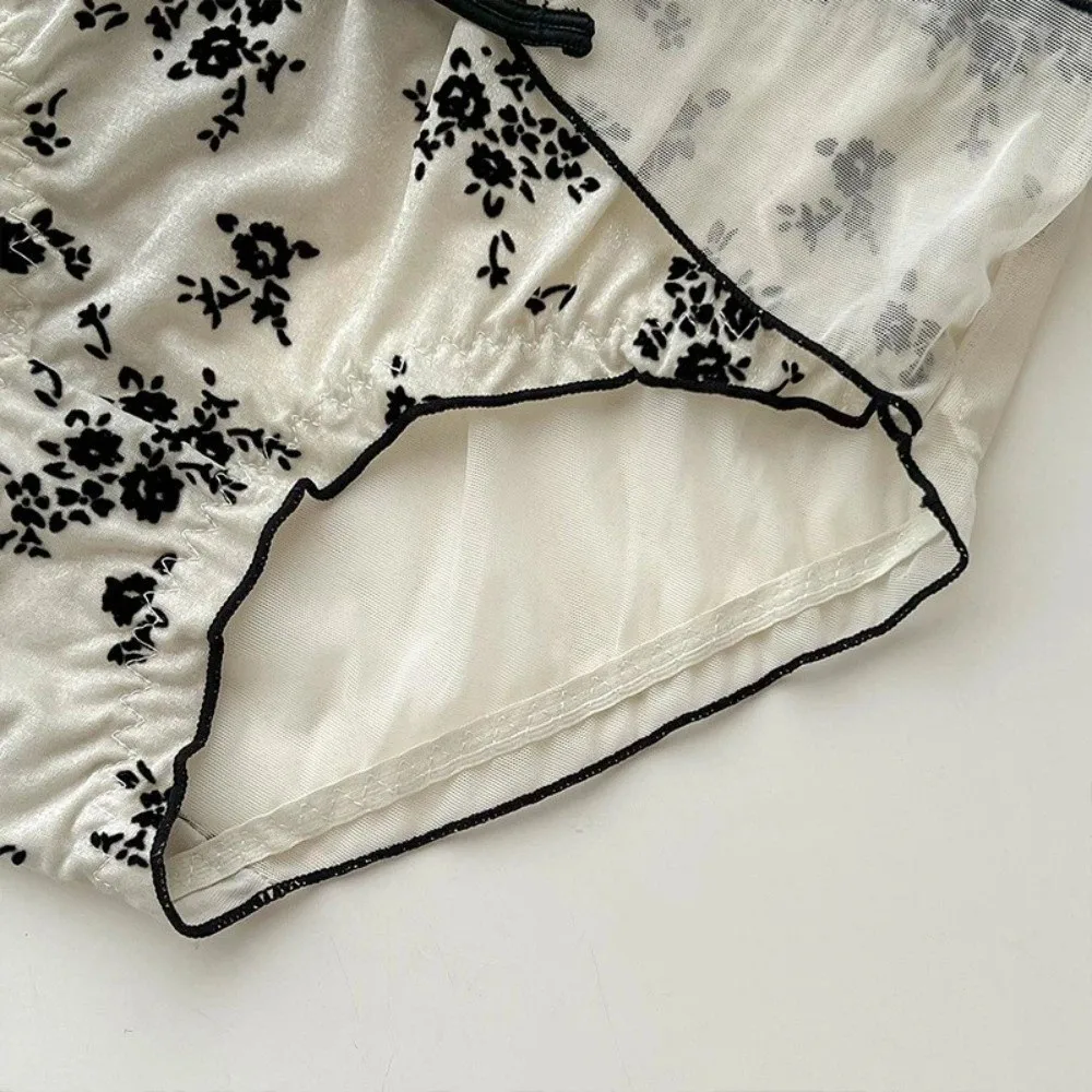 New Low Waist Women Underwear Ruffle Mesh Chinese Style Briefs Buckle Design Transparent Ice Silk Panties Retro Style