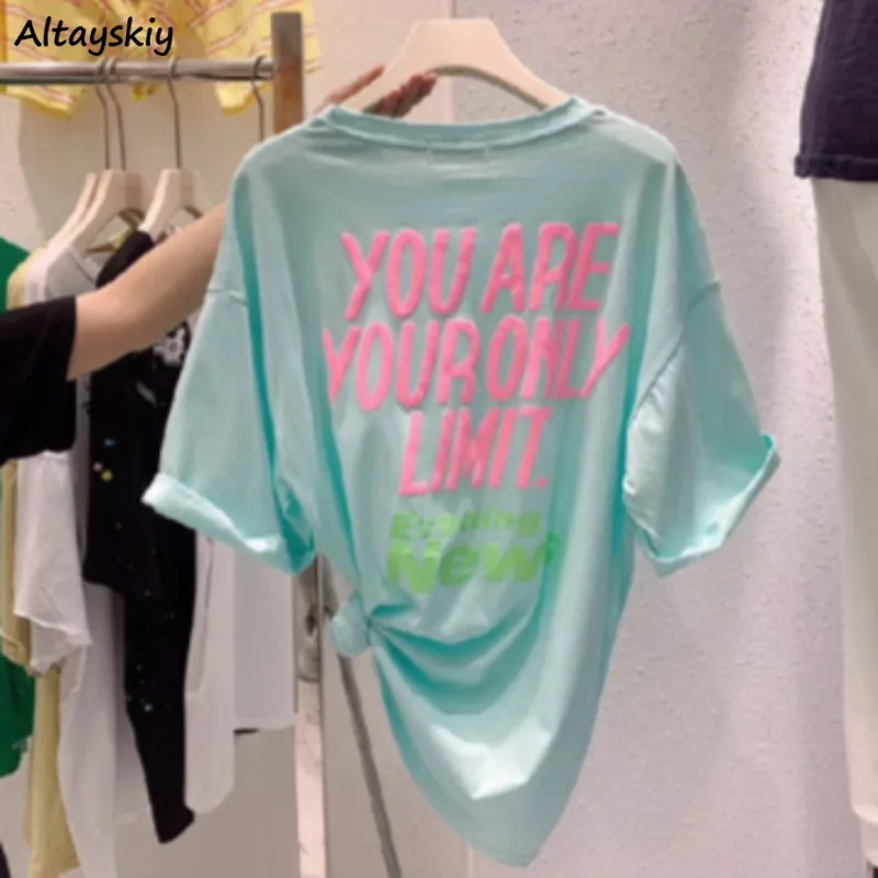 

Женские футболки с надписью, универсальные свободные футболки Ulzzang Sweet Cool для девочек, летние топы в корейском стиле с короткими рукавами и круглым вырезом, повседневный шик