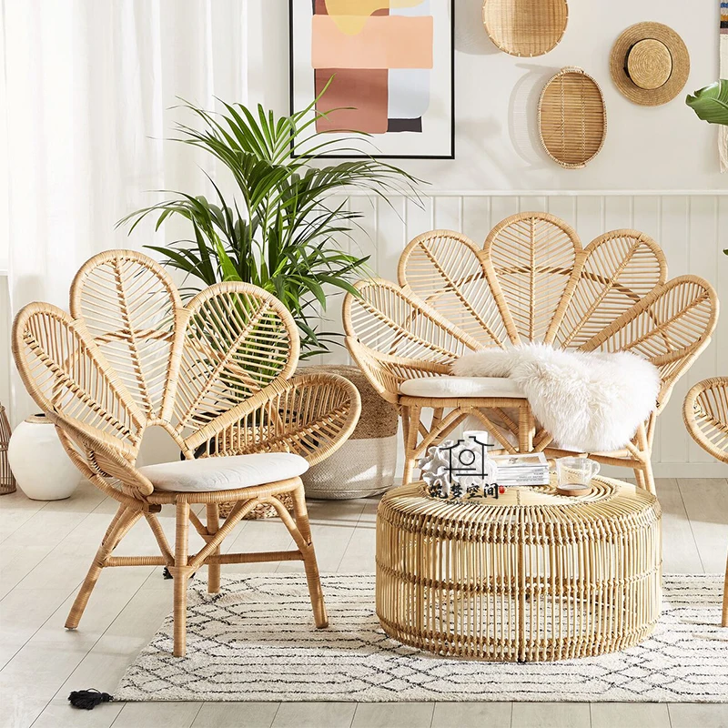 Real rattan art chair creative peacock chair home photography props model room