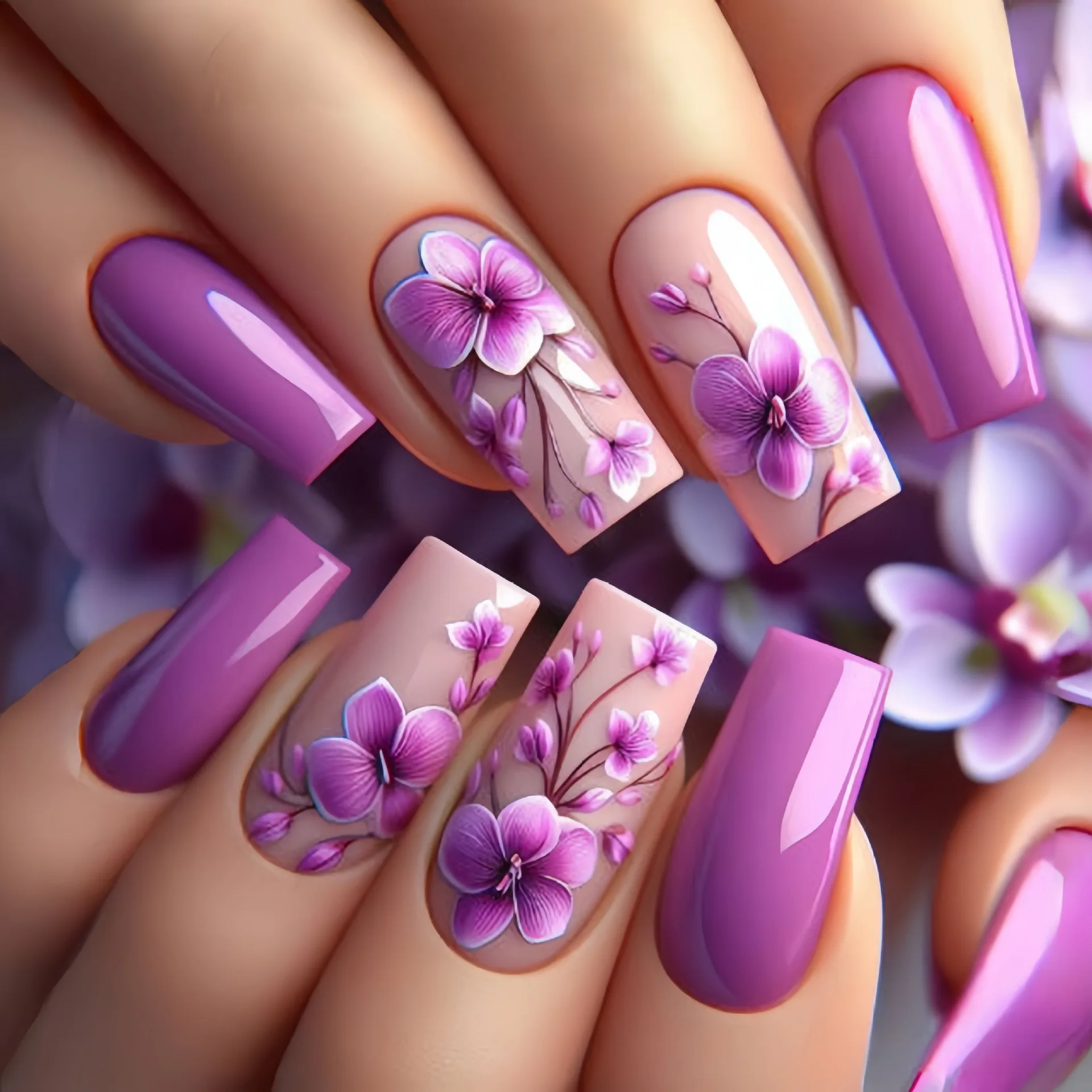 24 pz/set Unghie finte medio lunghe per le donne Primavera estate fiori farfalla ape design faux ongles consigli premere su unghie finte art