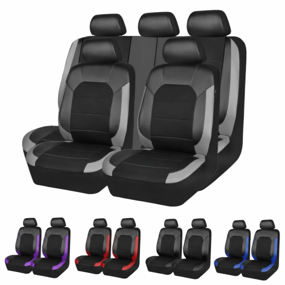 PU Leather Car Seat Cover Waterproof Breathable Full Car Seat Cover Set Sandwich Stitching Quilted Seat Cushion Cover Sedan