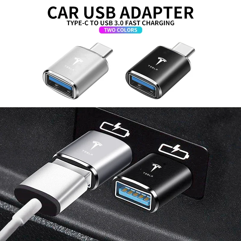 Car Type-C USB to USB Adapter Charge Interface Converter For Tesla Model 3 2021 S X Y Style Roadster Invader Coil Mod WYE K80