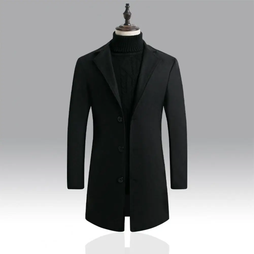 Korean Style Men Trench Coat Lapel Buttons Woolen Coat Casual Overcoat Jackets Men Warm Long Outwear Spring Windbreaker