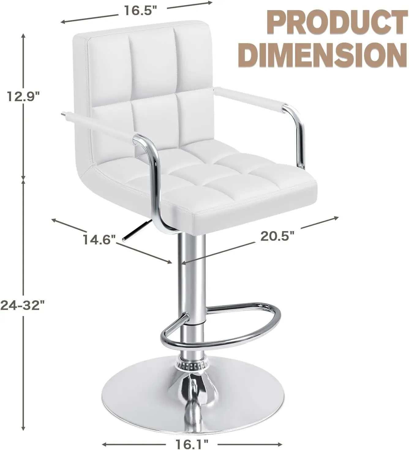 Bar Stools with Armrest Modern PU Leather Swivel Adjustable Hydraulic Bar Stool X-Large Base and Height Stool