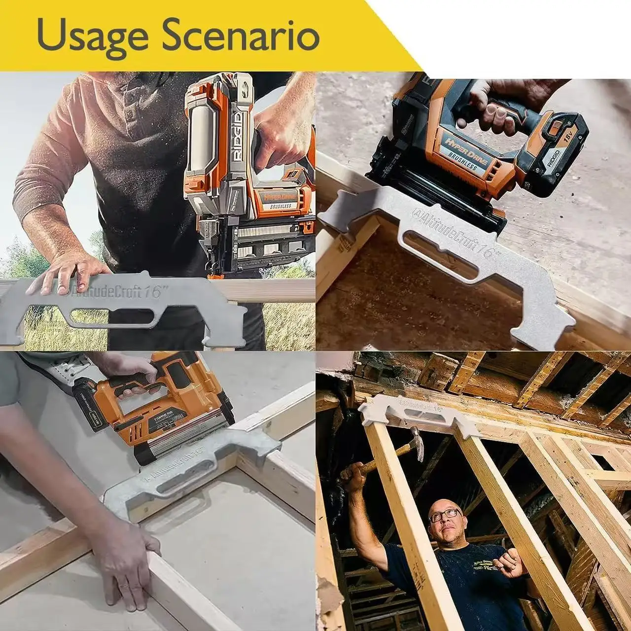 Diseño de perno central, plantilla de posicionamiento de espaciado de marco de medición precisa de pared de 12/16/24 pulgadas, herramienta de marco de perno de pared de aleación de aluminio