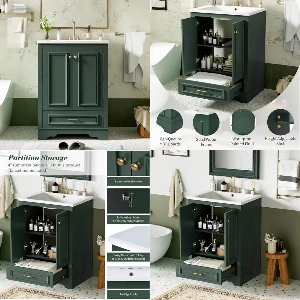 

classic 24" freestanding wooden vanity with integrated sink and soft-close drawers