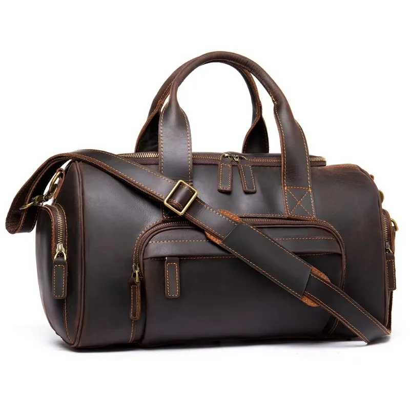 Leather Retro Men's Travel Bag | Retro Weekend Fitness Bag Zipper | OEM Custom Wholesale
