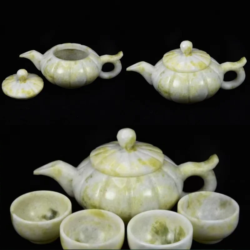 Lantian Jade Tea Pot Decoration Jade Carving Wine Pot Living Room Office Xiuyu Tea Set Decoration Creative Gift