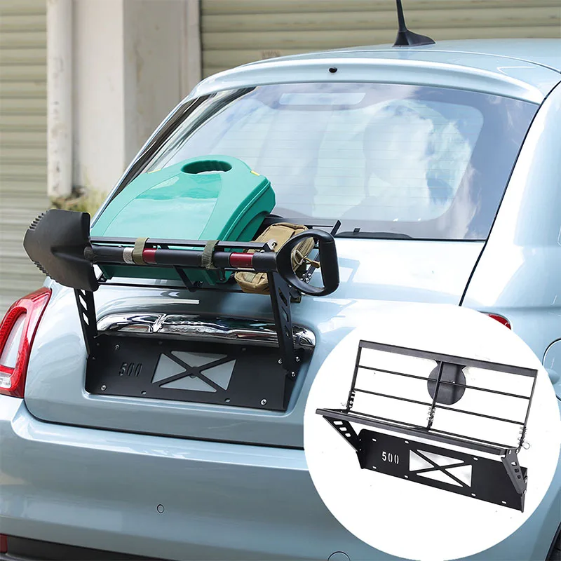 เหล็กคาร์บอนสีดําสําหรับ Fiat 500 2010-2025 + รถ tailgate Multi-Function กระเป๋าเดินทางแขวนรถภายนอกการปรับเปลี่ยนอุปกรณ์เสริม
