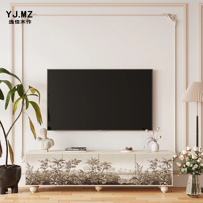 Mobile TV francese Mobile portaoggetti in legno massello Decorazione portaoggetti integrata per soggiorno