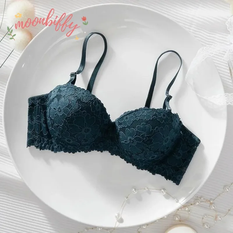 Underwear Women Thickened Bra for Small Breasts Gather Together with Steel Rings Shaped Upper Support A Cup Flat Bra Double