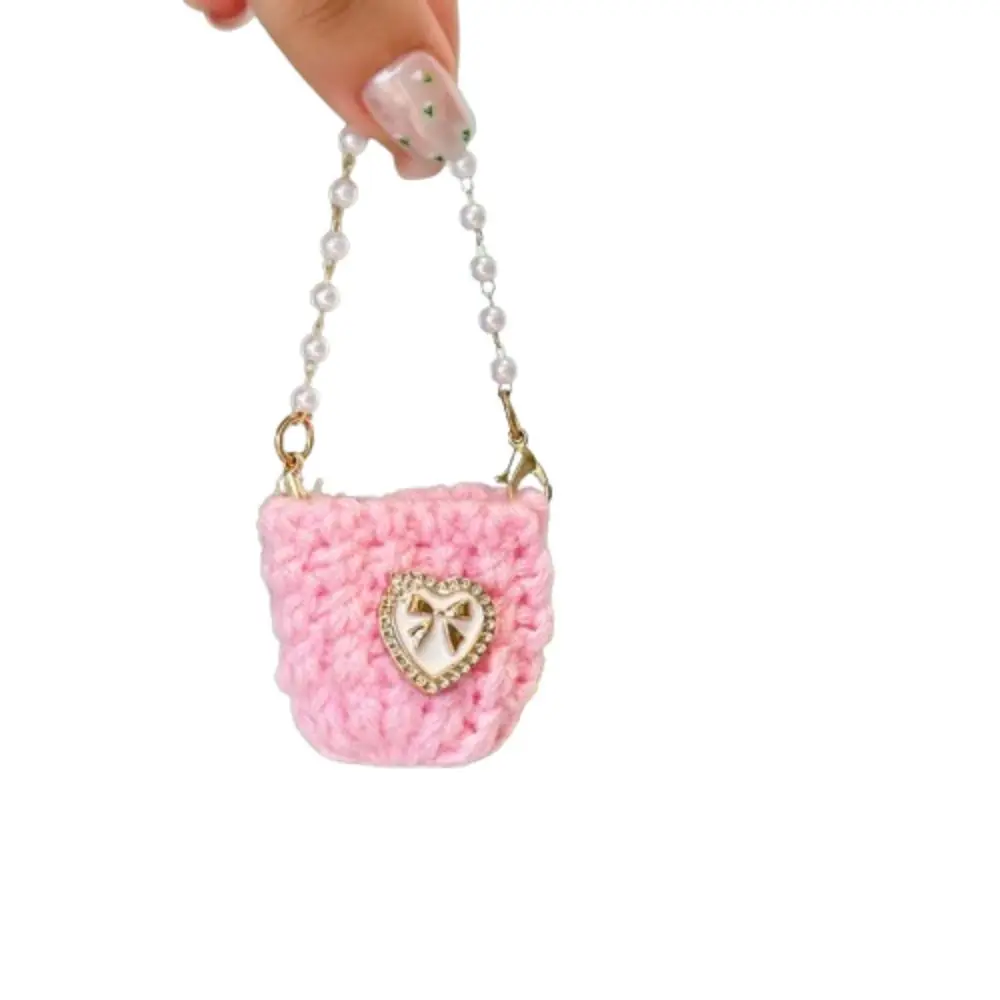 

Miniature Pearl Chain Crossbody Bag Crochet Braid Woven Doll Knitted Shoulder Bag Handbag Colorful Mini Crossbody Doll Bag