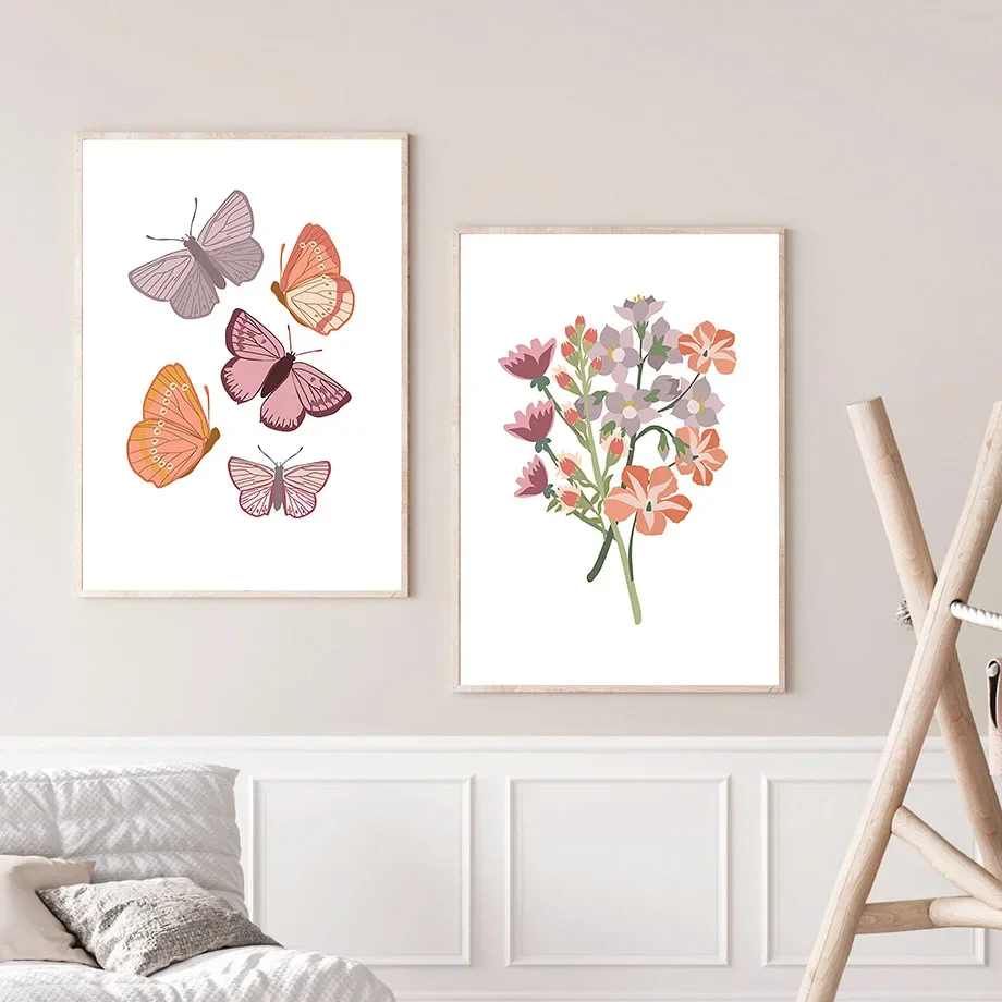 

Butterfly Wildflower Nursery Boho Posters Girl Wall Art Canvas Painting Prints Pictures For Baby Kids Room Home Decoration