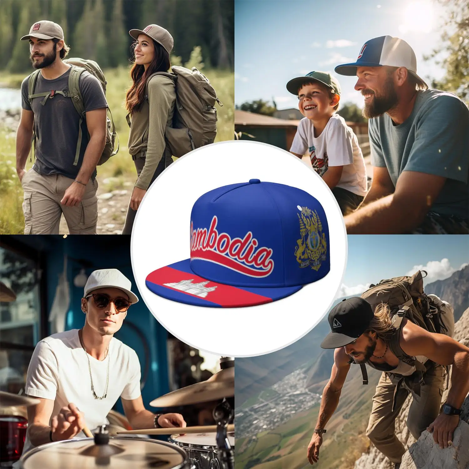 Custom Cambodia Flat Brimmed Cap Free Custom Name Number Logo Hip-hop Hat Nation Flag Kh Khmer Cambodian Kingdom Photo Headgear view 6