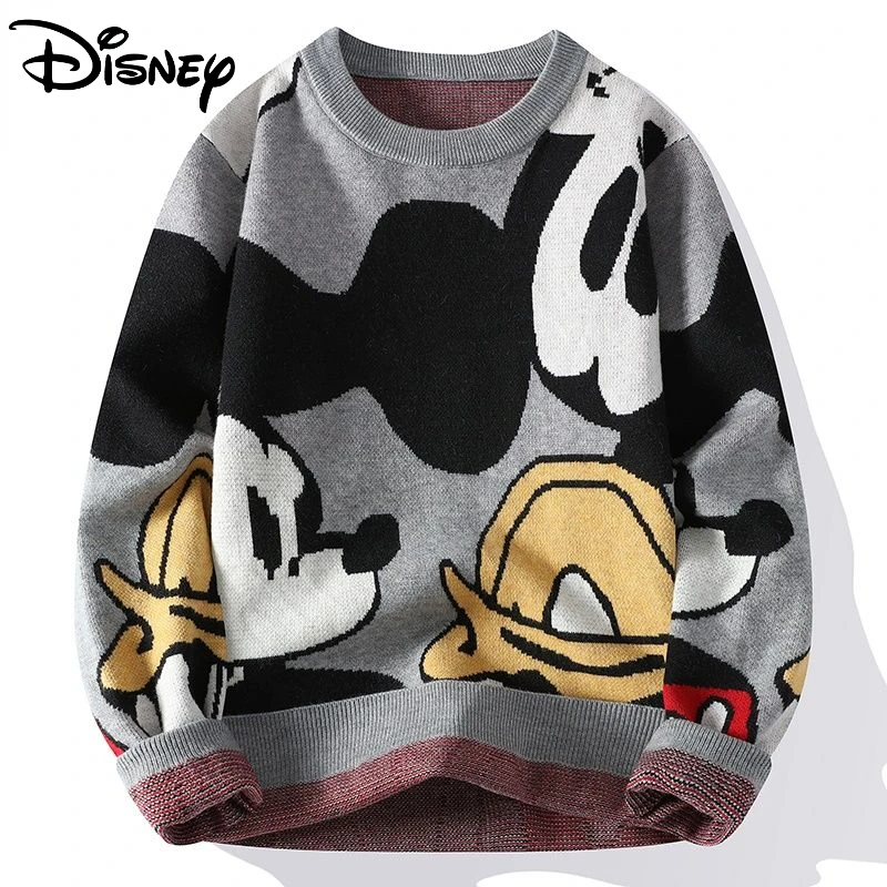Kreskówka Disney Mini kaczor Donald Mickey sweter jesienno-zimowy Student luźny koreański styl modny zagęszczony prezent na urodziny ciepła koszulka