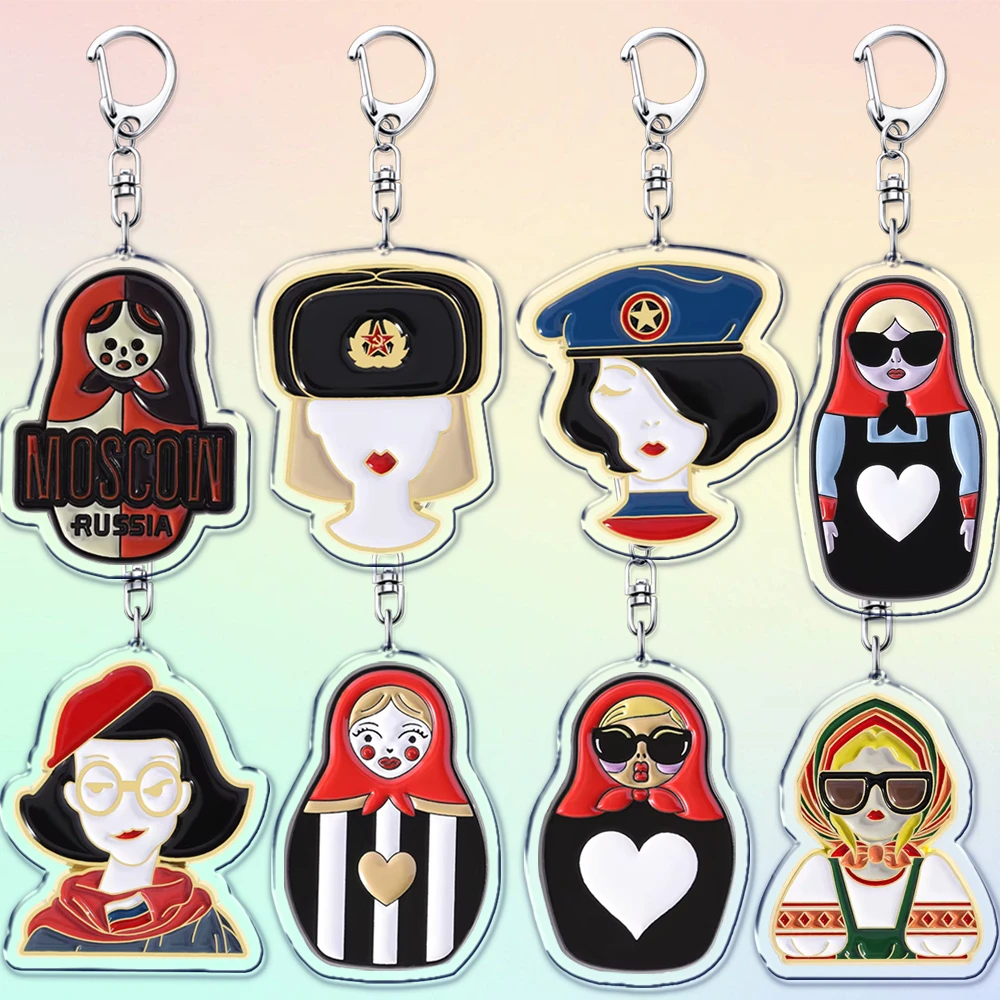 ロシアのバブーシュカ人形キーホルダー女性用アクセサリーバッグマトリョーシカ入れ子人形カザンモスクワキーリングジュエリー友人ギフト 1