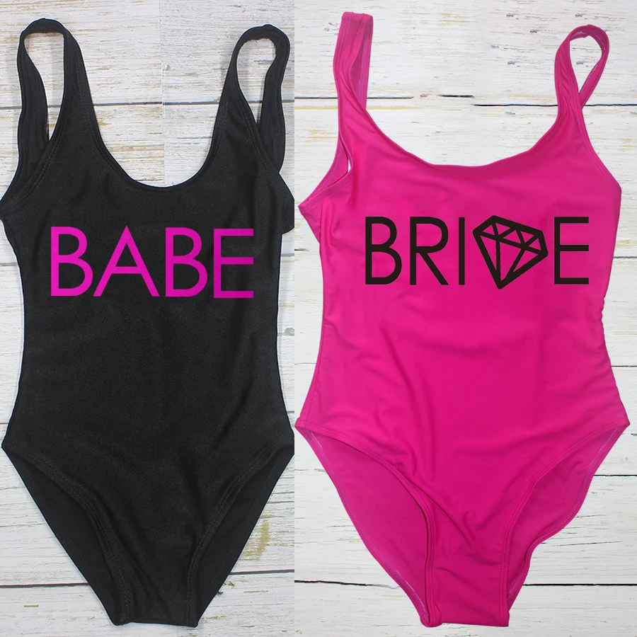 Bride & Babe Diamond Style One Piece Swimsuit  Women Bachelorette Swimwear Bachelor Party Swim Female Beachwear Bathing Suit