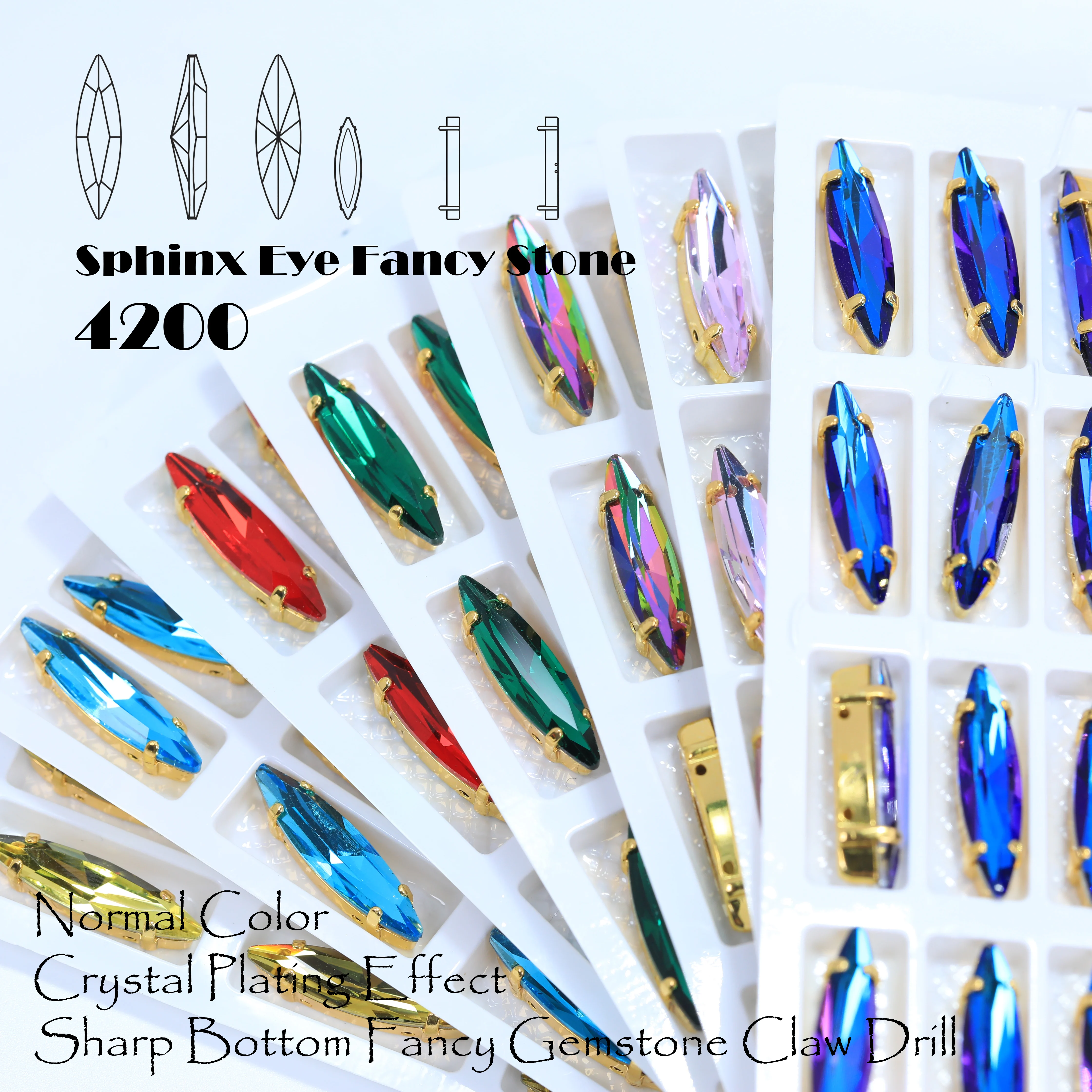 Piedras de Cristal de Fantasía Ojo de Esfinge de Todos los Tamaños y Colores, Pedrería Cosida con Garras Doradas y Plateadas para Prendas, Ropa y Bolsos
