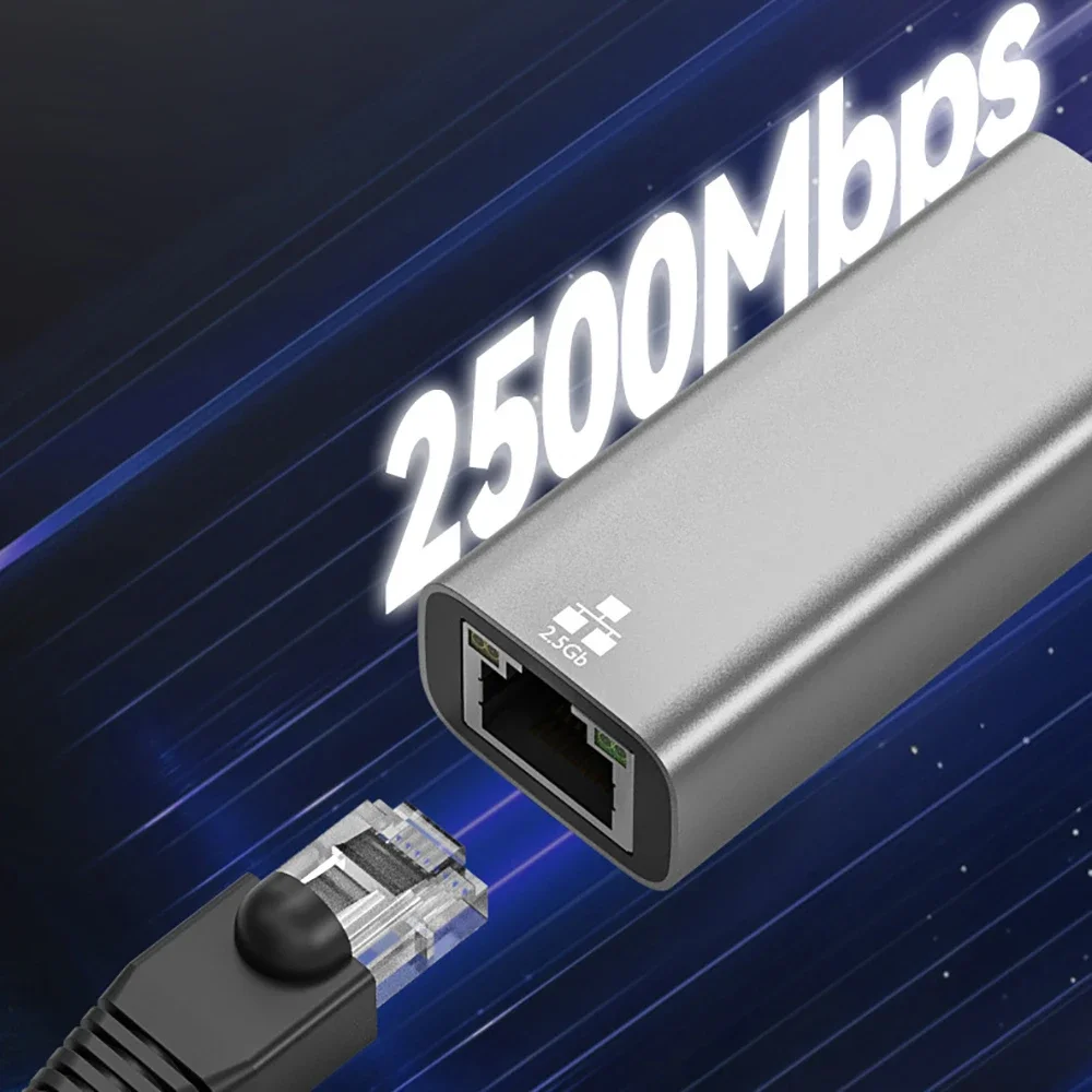 Adaptor Ethernet 2-In-1 2500Mbps USB 3.0 Tipe-c Ke RJ45 Adaptor Kartu Jaringan Berkabel 2.5G Adaptor Ethernet Kecepatan Tinggi untuk Laptop