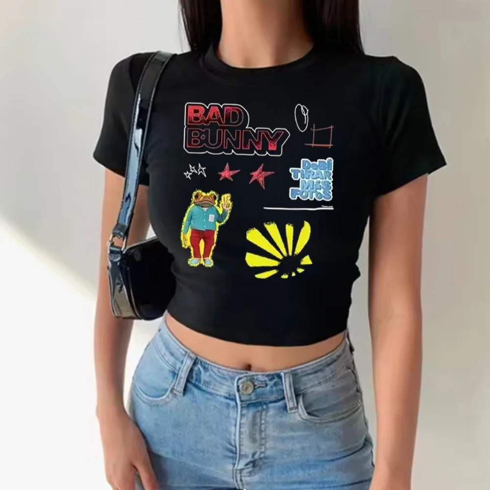 Hip Hop 2026 Hot Singer Bad Bunny  Women FashionTops Debi Tirar Mas Fotos DTMF Y2K Crop Top T Shirt